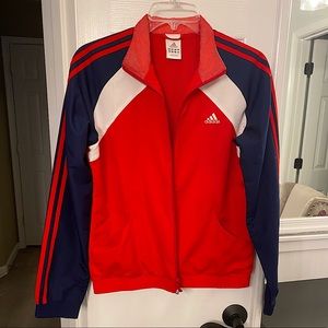 NEVER WORN! Red, white and blue Adidas zip up jacket.